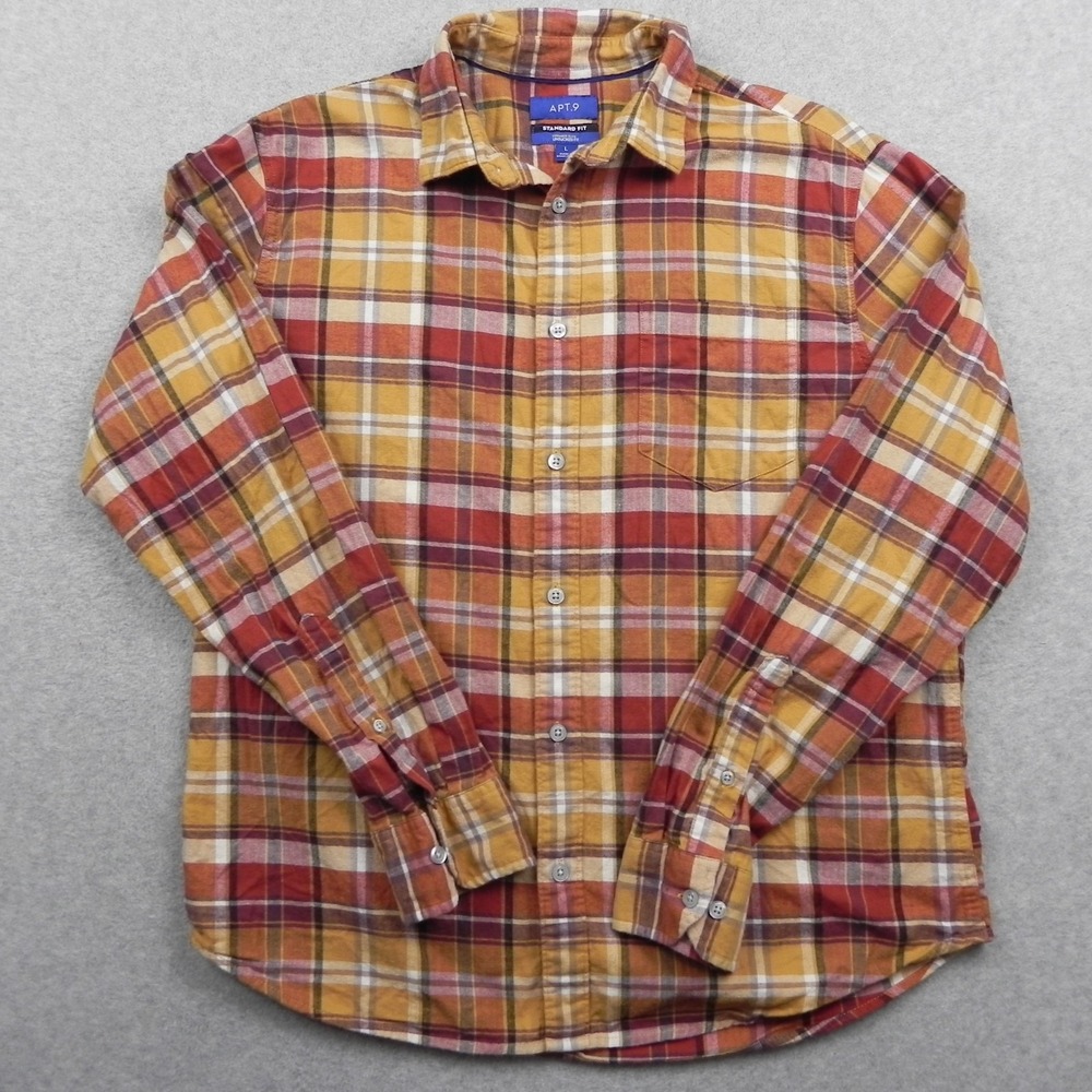 Apt 9 Flannel Shirt Mens Large Standard Premier Flex Untucked Button Long Sleeve